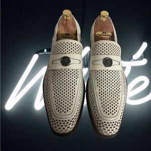 White Woven Men's Loafers